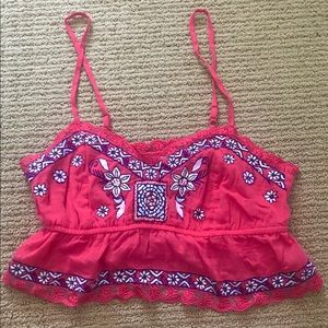 Red summer crop top with floral pattern